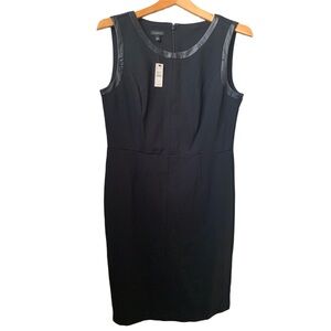 TALBOTS Women’s Black Faux Leather Trim Sleeveless Midi Dress